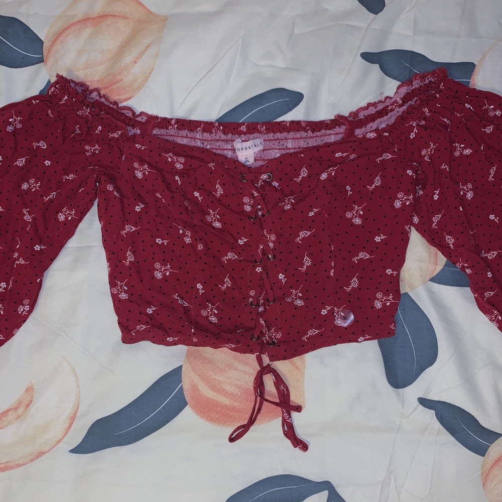 NEW Floral Red Loose Sleeve Crop Top